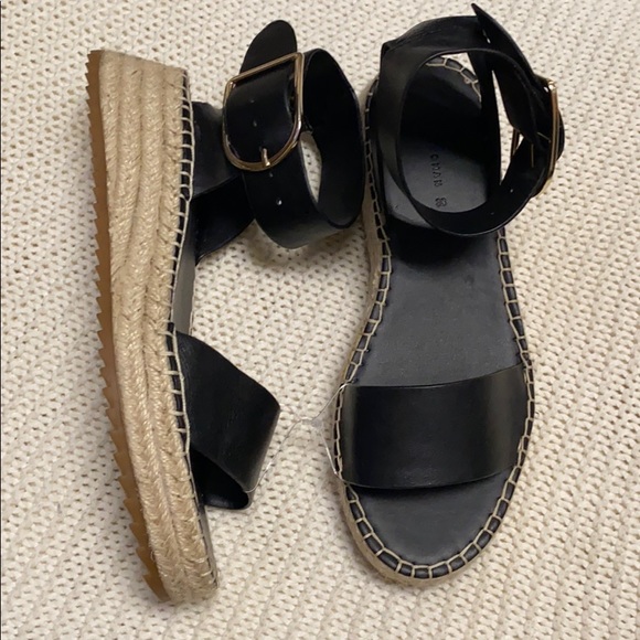 Zara Black Leather espadrille Sandals 7.5/8